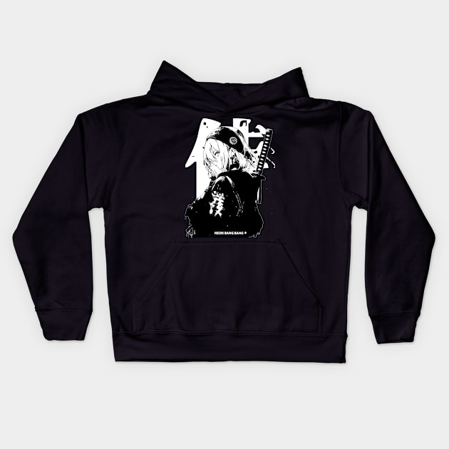 Cyberpunk Ninja Girl Samurai Warrior Anime Streetwear Kids Hoodie by Neon Bang Bang